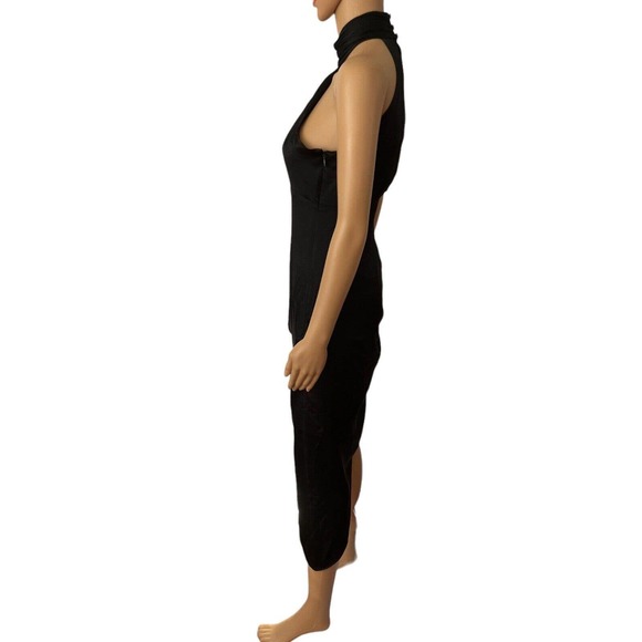 NWD Cinq A Sept Naya Black Silk Ruched Asymmetric Silk High Neck Dress Sz 2 - Picture 4 of 12